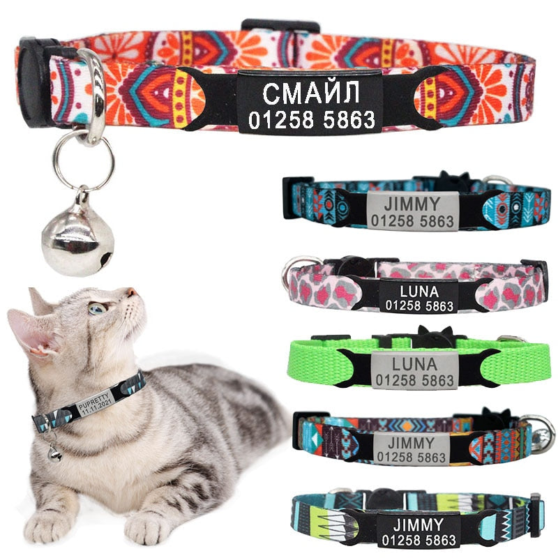 Bohemia Personalized ID Pet Collar Free Engraving Custom Safety Breakaway Puppy Cat Adjustable Nylon Necklace Pet Supplies