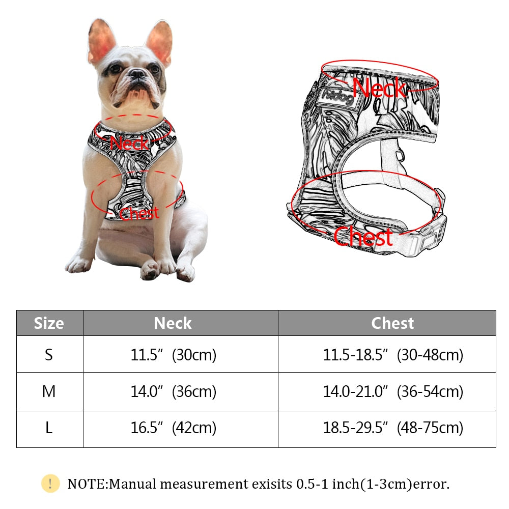 Mesh Nylon Dog Harness Reflective Puppy Cat Printed Vest Harnesses For Small Medium Dogs Cats French Bulldog Chihuahua Yorkshire