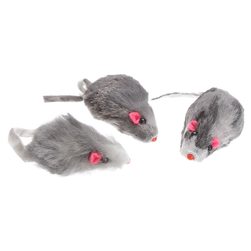 12 PCS Fur Mice Toy Mouse Mixed Loaded Toy for Pet Rat Cat Playing Squeaky Sound Toys Black White