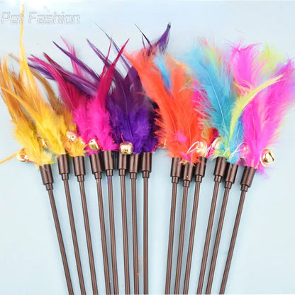 1/5pcs Funny Kitten Cat Teaser Interactive Toy Rod with Bell Feather Toys For Pet Cats Stick Wire Chaser Wand Toy Random Color