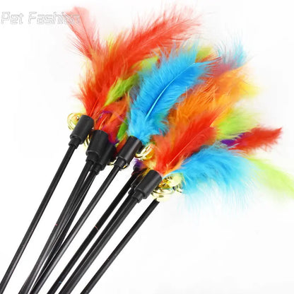 1/5pcs Funny Kitten Cat Teaser Interactive Toy Rod with Bell Feather Toys For Pet Cats Stick Wire Chaser Wand Toy Random Color