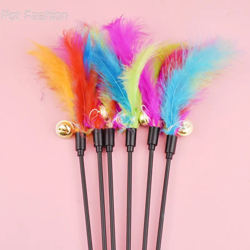 1/5pcs Funny Kitten Cat Teaser Interactive Toy Rod with Bell Feather Toys For Pet Cats Stick Wire Chaser Wand Toy Random Color