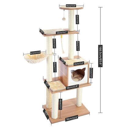 Modern Multilevel Cat Tree Scratching Sisal Posts Wooden Cat Towel Climbing Frame with Cozy Condos Luxury Nest