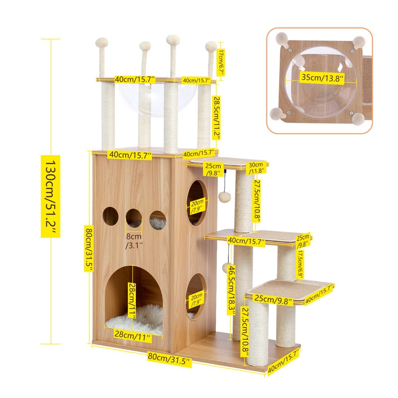 Modern Multilevel Cat Tree Scratching Sisal Posts Wooden Cat Towel Climbing Frame with Cozy Condos Luxury Nest